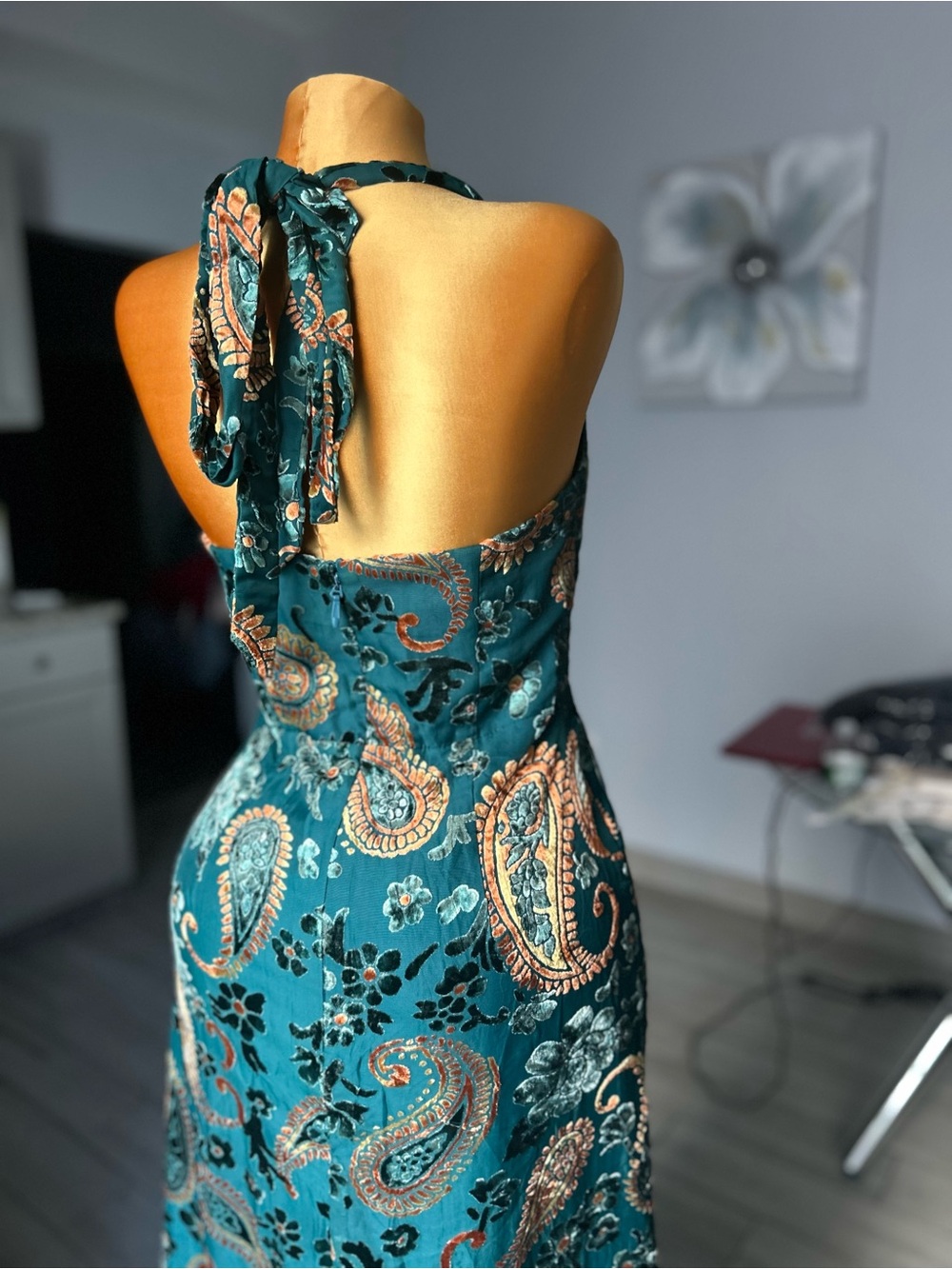 Teal Paisley Halter Maxi Dress